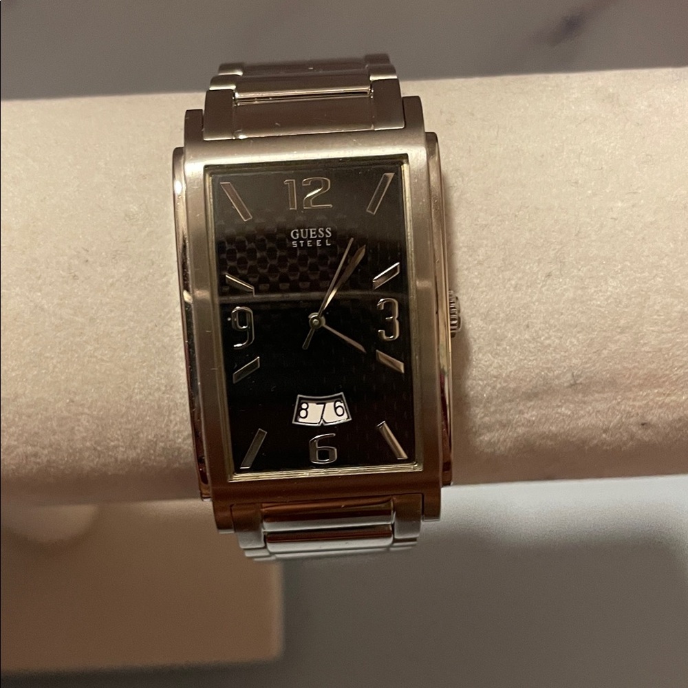 Guess Men’s Black Dial Stainless Steel Rectangular Watch